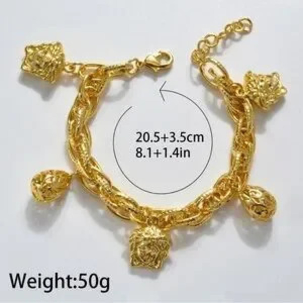18K Gold Plated Designer Inspired Medusa Head Chunky Link Charm Bracelet